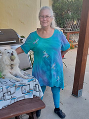 Woman's Tunic with Dragonflies (and Gemma with her tennis ball!)